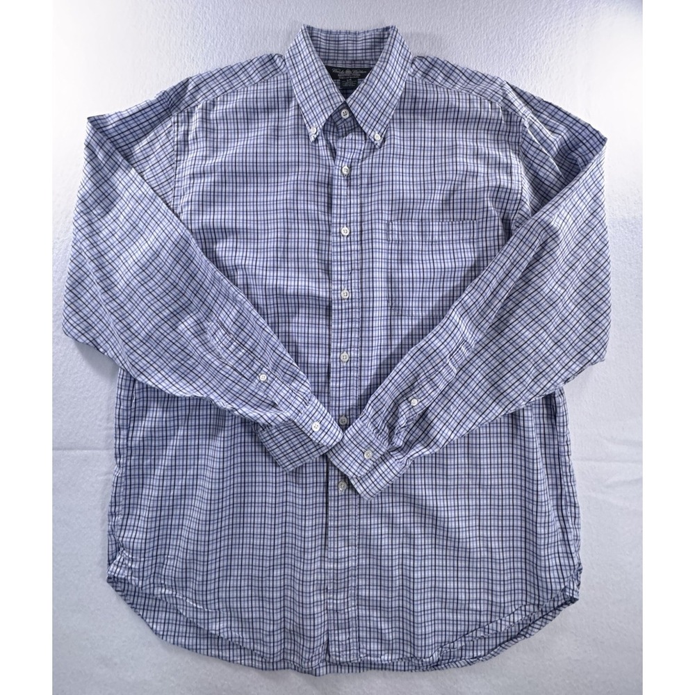 VTG Brooks Brothers Country Club Mens Large  Plaid Blue Egyptian Cotton USA EUC